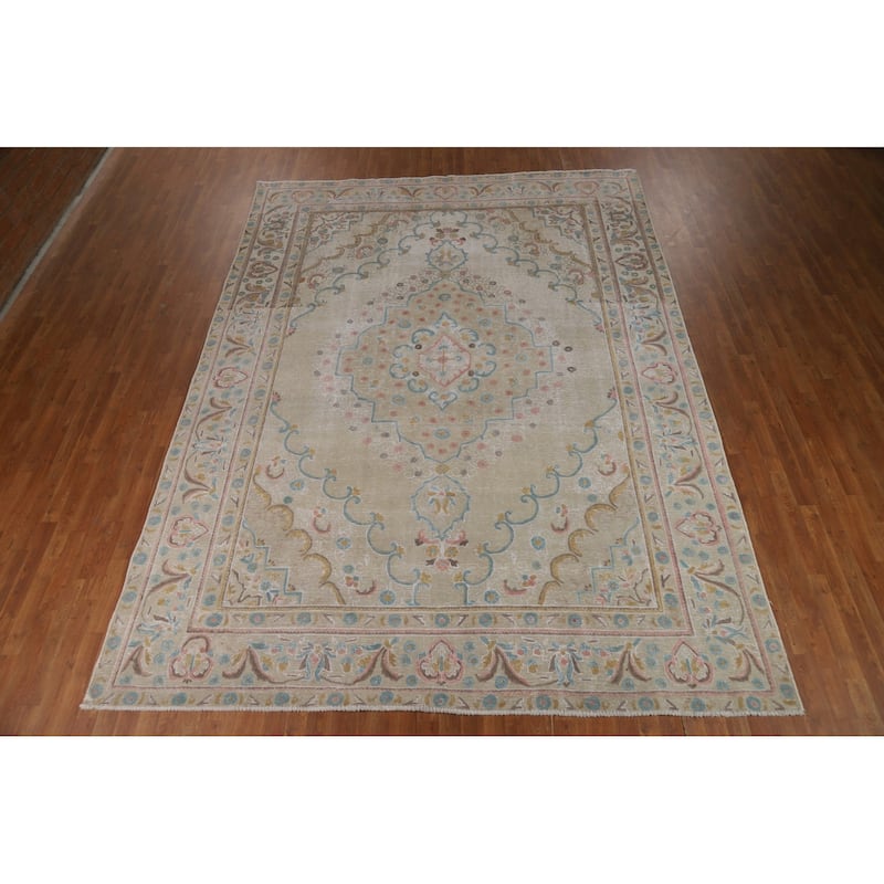 Distressed Tabriz Persian Area Rug Handmade Bedroom Wool Carpet - 9'4"x 12'5"