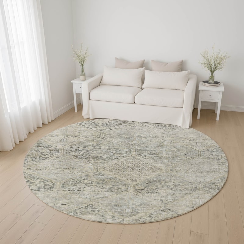 Premium Washable Super Soft Vintage Traditional Mayfield Rug - Pewter - 8' x 8'
