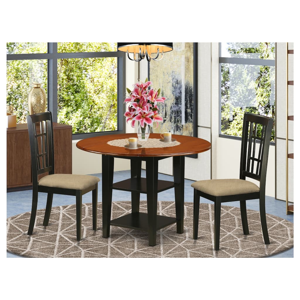 HomeStock 3-Piece Black and Cherry Finish Round Solid Wood Top Dining Table Set