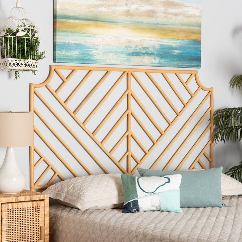 Giza Modern Bohemian Natural Rattan Wall-mountable Headboard-Queen