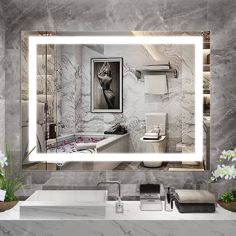 Extra Large LED Lighted Bathroom Mirror Wall Anti-Fog Dimming Led Vanity 48x 36 Inch - L x W:48x36inch