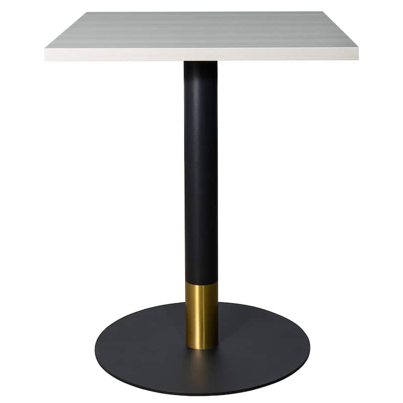 Vail Square Dining Table with 24 in. MDF Tabletop in Black Stainless Steel Round Pedestal Base with Gold Accent Kitchen Table - Light Wood Brown