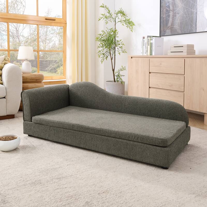 Oversized Pet Sofa, Elegant Modern Linen Fabric Elevated Dog Sofa Bed, Oversized Rectangular Pet Bed with Backrest & Armrest