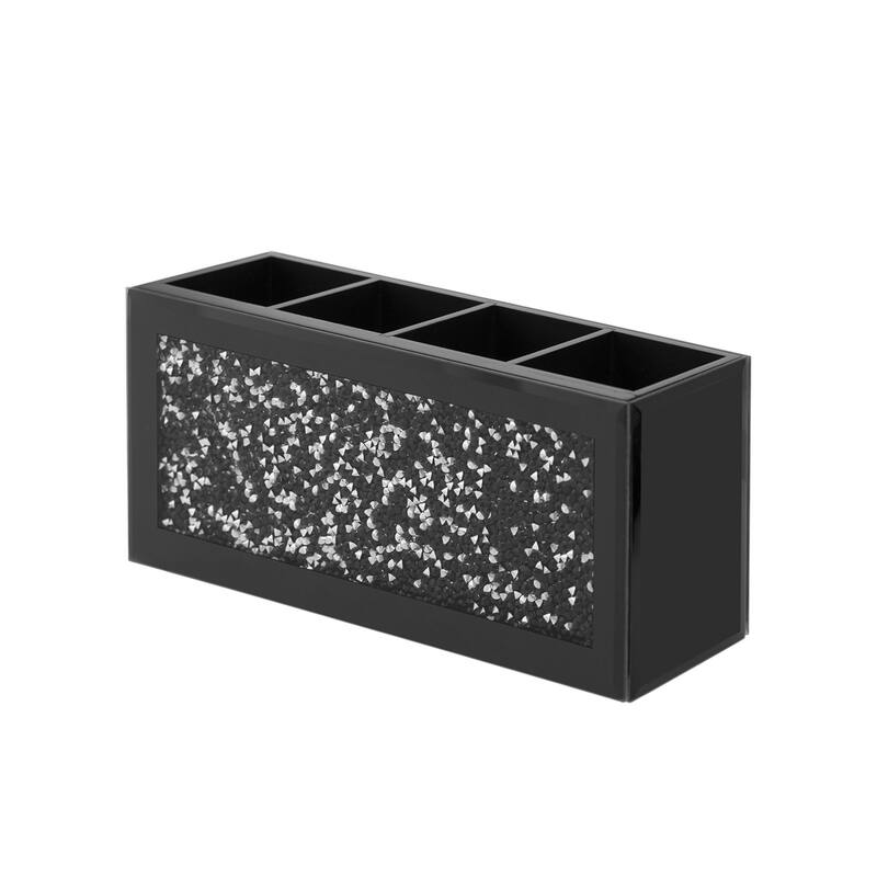 9" Black And Silver Glass Four Section Jewelry Organizer With Faux Crystals