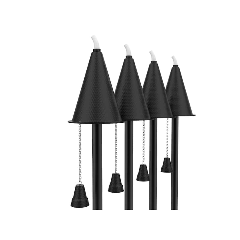 Small Hawaiian Cone Tiki Torch - Hammered Black - 4 Pack