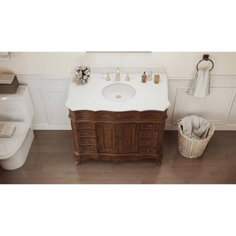 Morton 42 Inch Antique Style Light Brown Single Sink Bathroom Vanity