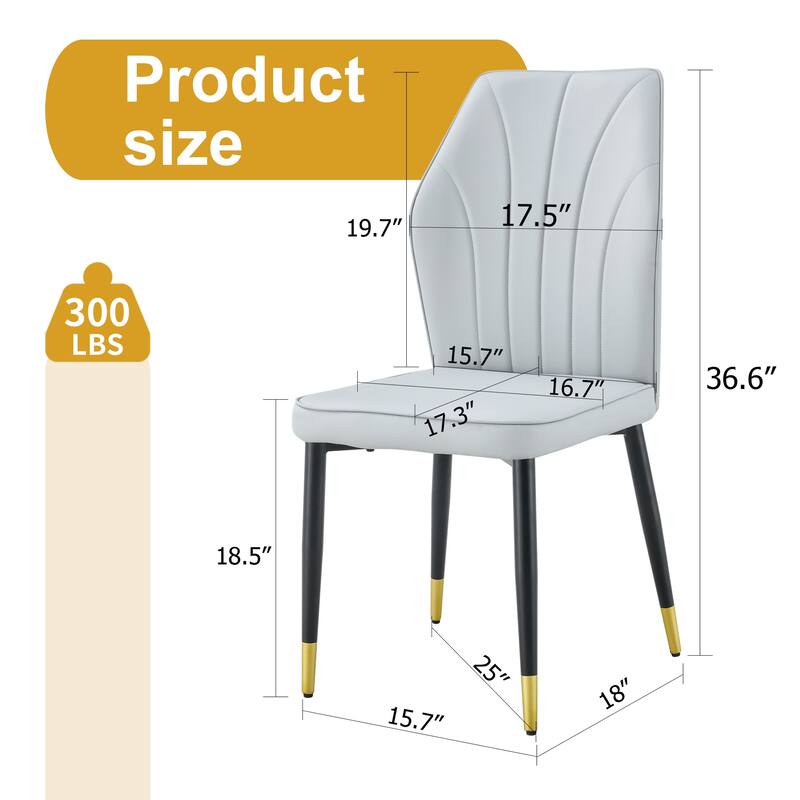Roomfitters PU Dining Chairs with Patterned Backrest and Black Metal Legs, Upholstered Modern Set of 8 for Dining