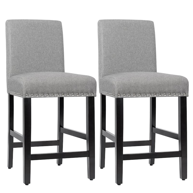 Costway Set of 2 25'' Kitchen Breakfast Chairs Nailhead Bar Stools - Grey