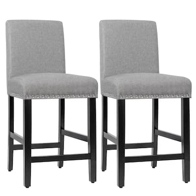 Costway Set of 2 25'' Kitchen Breakfast Chairs Nailhead Bar Stools