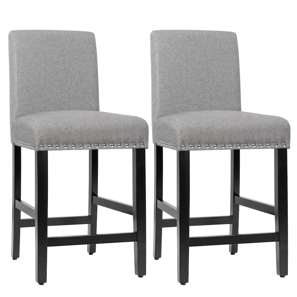 Costway Set of 2 25'' Kitchen Breakfast Chairs Nailhead Bar Stools