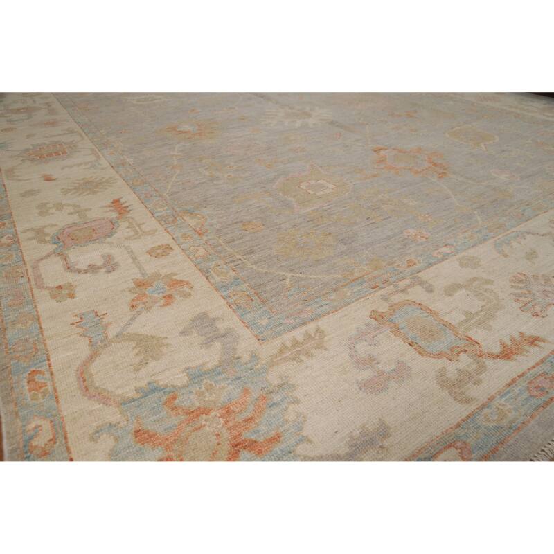 Hand Knotted Oriental 100% Wool Carpet Transitional All-Over Greys & Charcoal Oushak Area Rug - 11' 10'' X 9' 2''