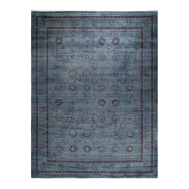 Overton Hand Knotted Wool Vintage Inspired Modern Contemporary Overdyed Gray Area Rug - 9' 1" x 12' 3"