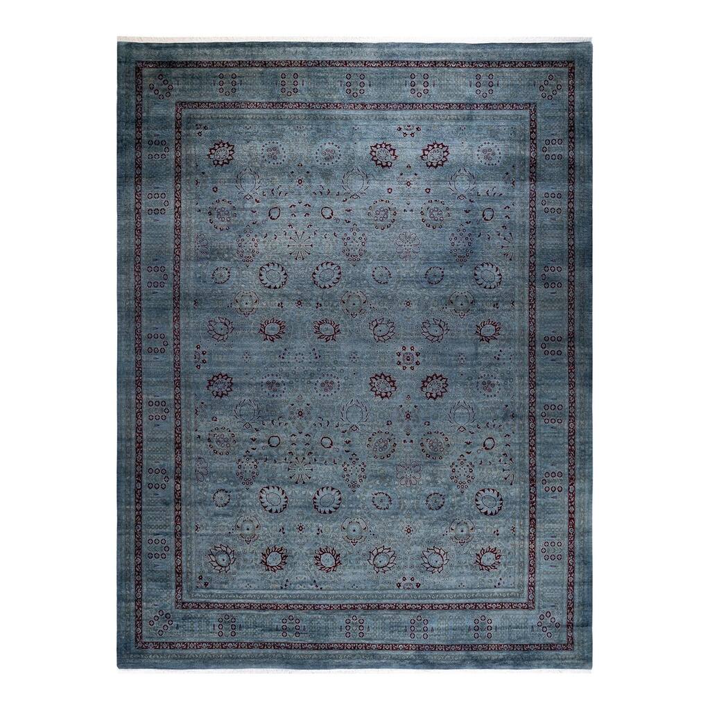 Overton Hand Knotted Wool Vintage Inspired Modern Contemporary Overdyed Gray Area Rug - 9' 1" x 12' 3"