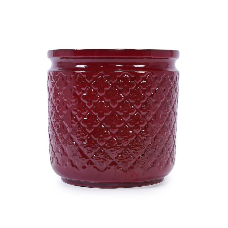 Anmytek Handmade Ceramic Planter Set of 3 Burgundy Diamond Pattern