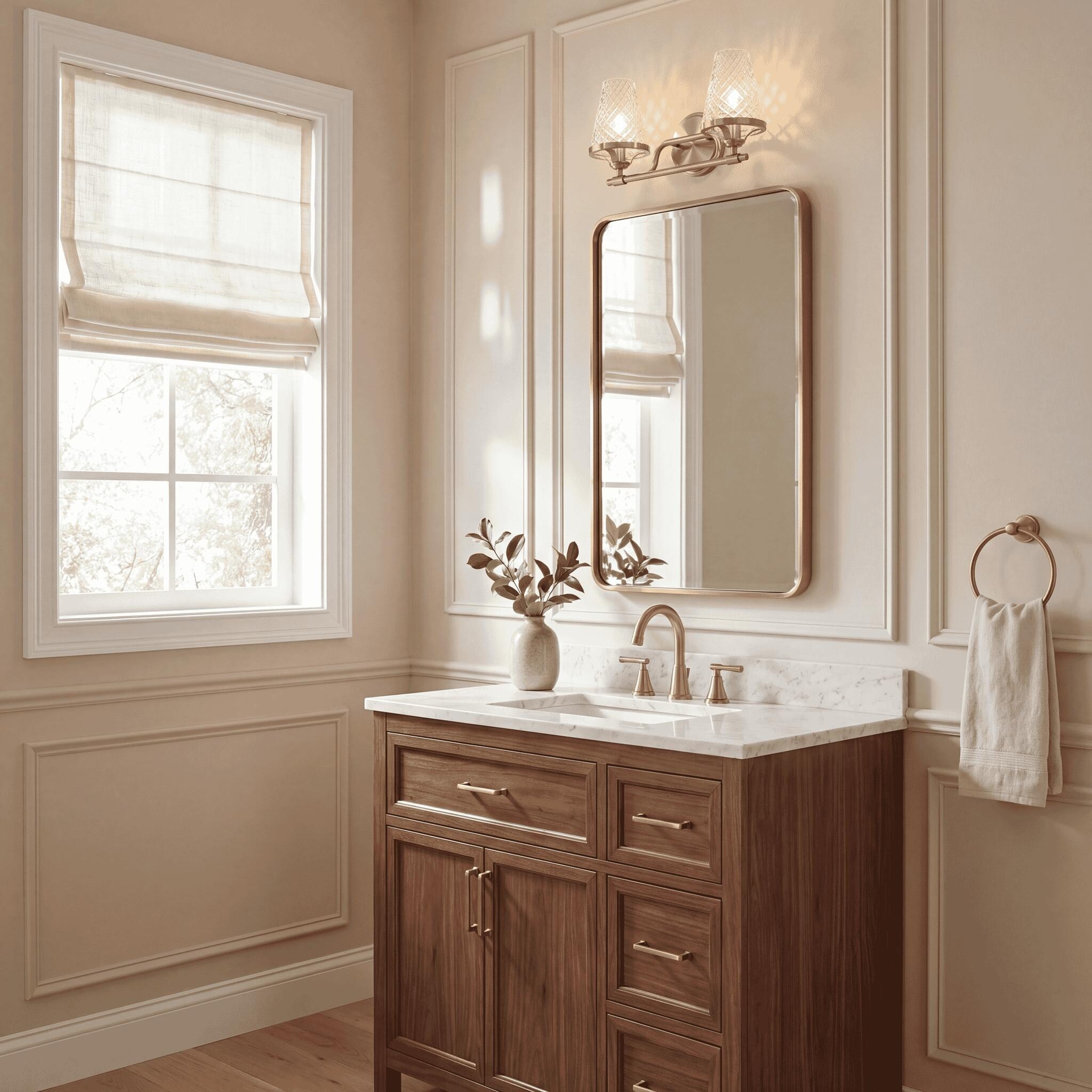 Candler 2-Light Bathroom Vanity Light in Warm Brass