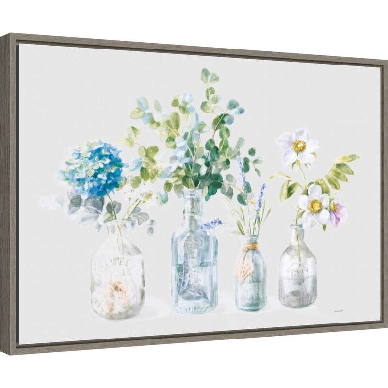 Beach Flowers I Grey by Danhui Nai Framed Canvas Art