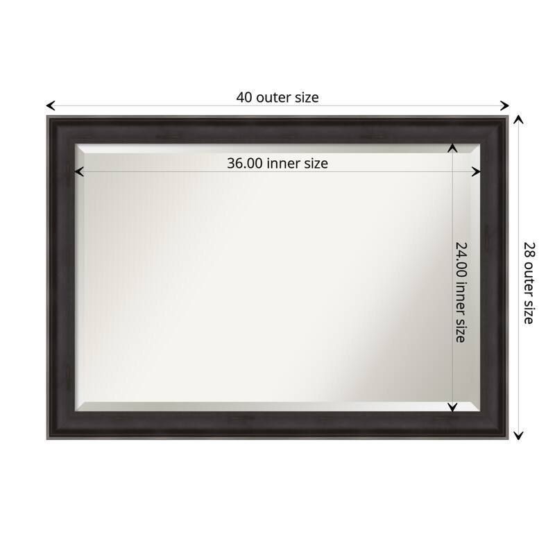 Beveled Wood Bathroom Wall Mirror - Allure Charcoal Frame - Outer Size: 40 x 28 in