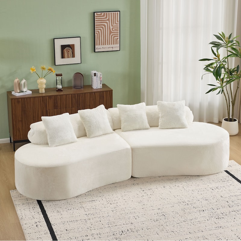 Modern And Simple Curved Flannelette Sofa.Creative Multi-Seater,With A Combination Of Pillows
