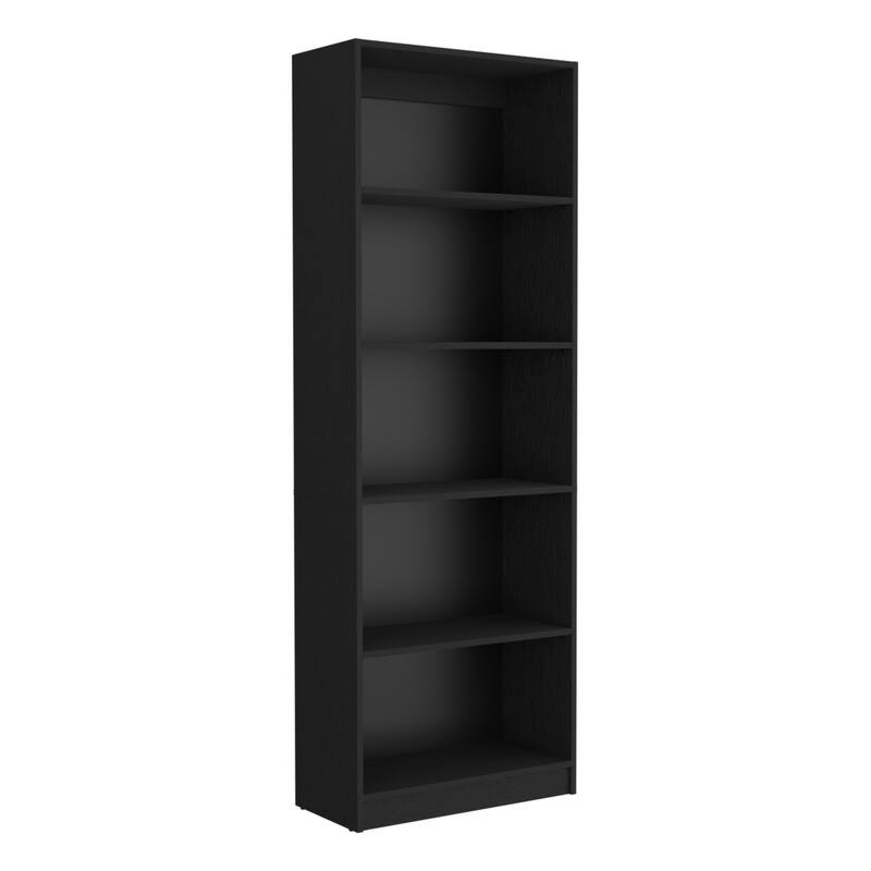 71" Black Wooden Vertical Bookcase with Strong Shelves for Living Room Office or Bedroom Use