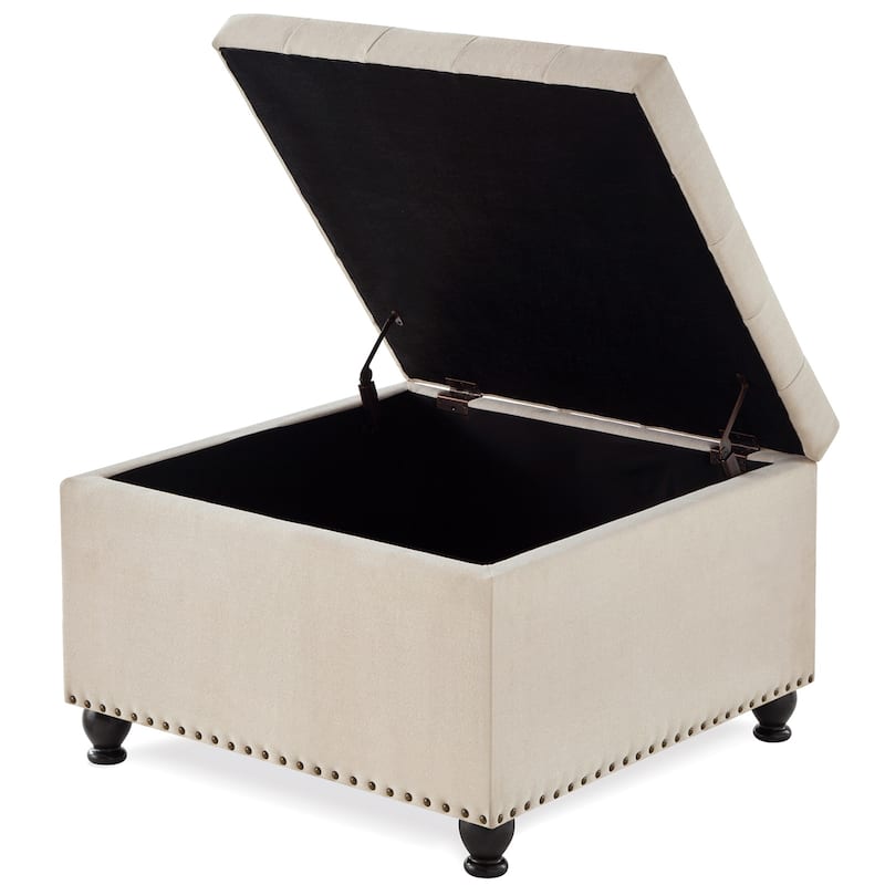 30"L Square Storage Ottoman Bench, Upholstered Tufted Button Storage Bench With Nails Trim