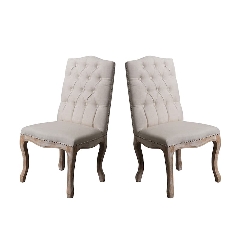 Cen Dining Side Chair Set of 2, Beige Tufted Back, Gray Wood Legs