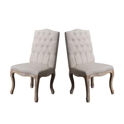 Cen Dining Side Chair Set of 2, Beige Tufted Back, Gray Wood Legs