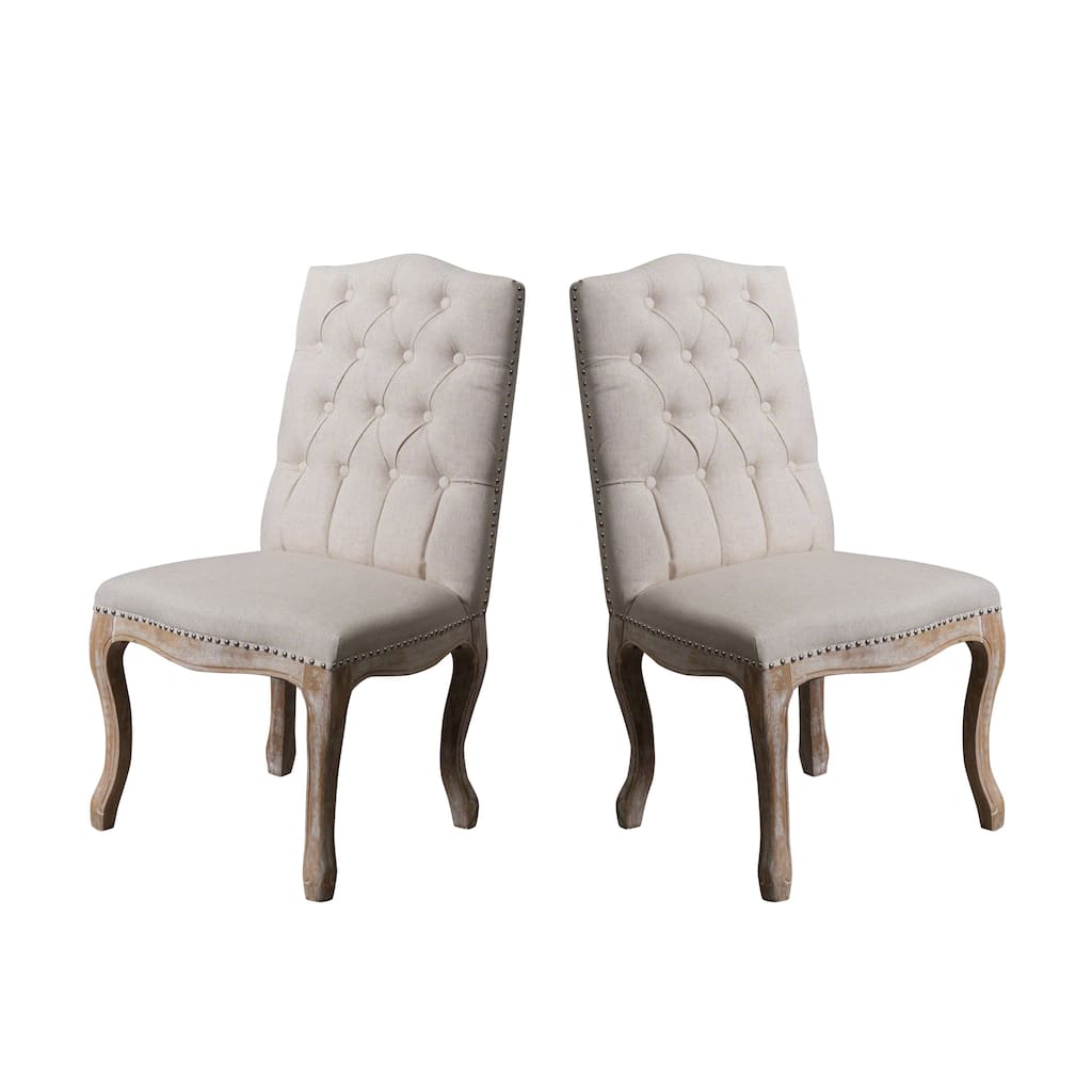 Cen Dining Side Chair Set of 2, Beige Tufted Back, Gray Wood Legs