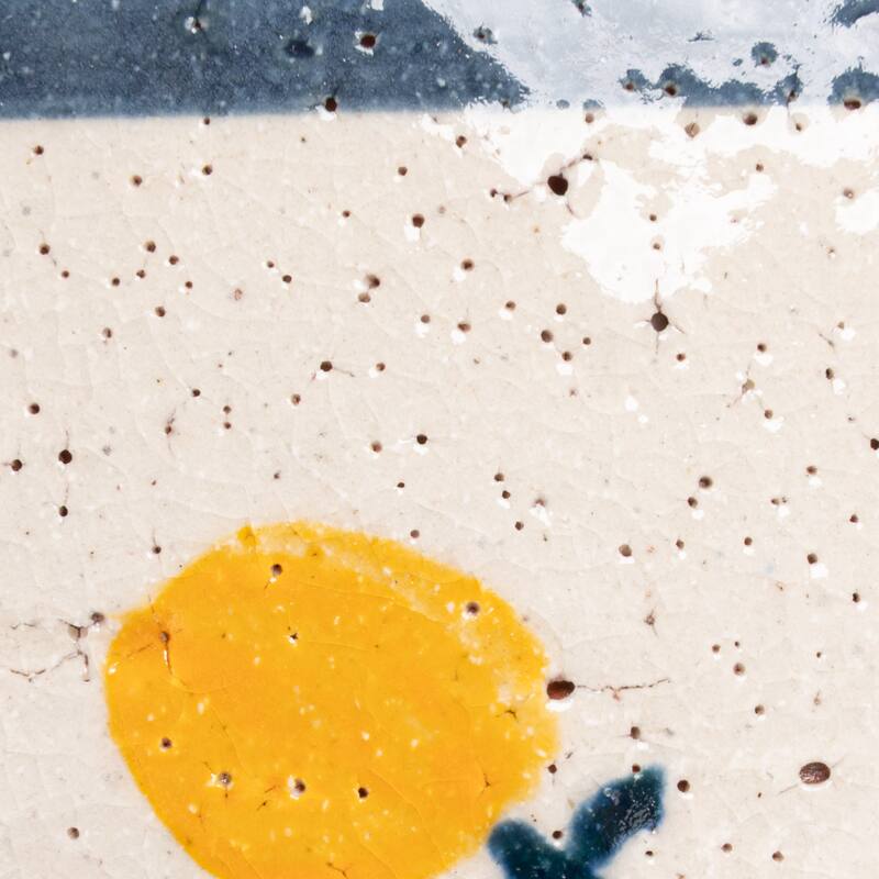 Hand-Painted Terra-cotta Urn with Flowers and Grid Pattern in Crackle Glaze