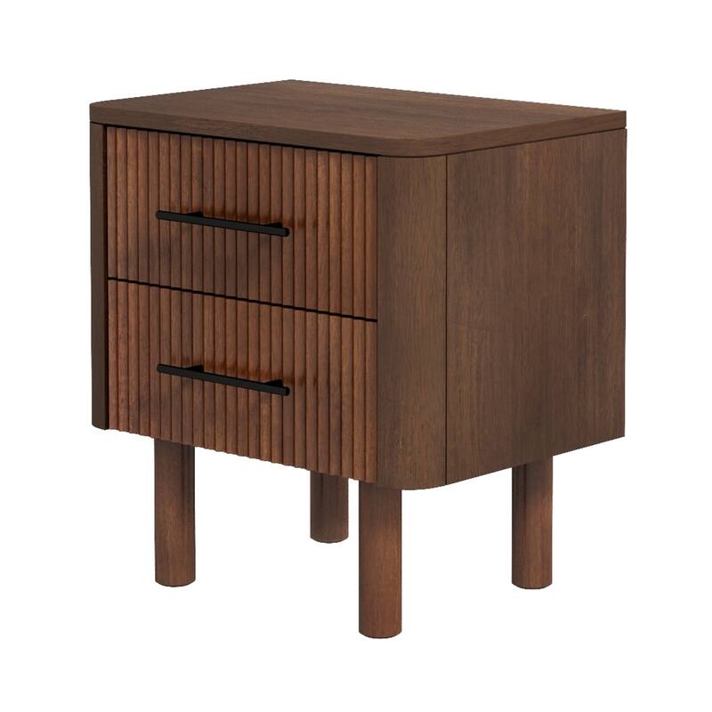 GDFStudio - Logan Mid-Century Modern Walnut Nightstand with Solid Wood Frame & 2 Storage Drawers