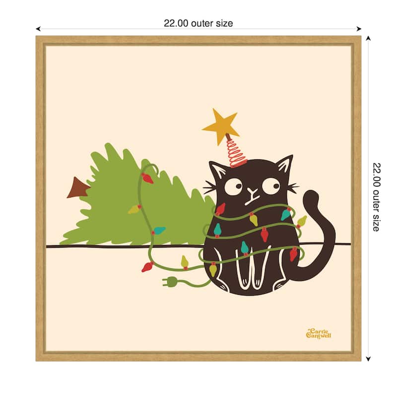 Kate and Laurel Framed Canvas Meowy Christmas Dear Santa by Carrie Cantwell