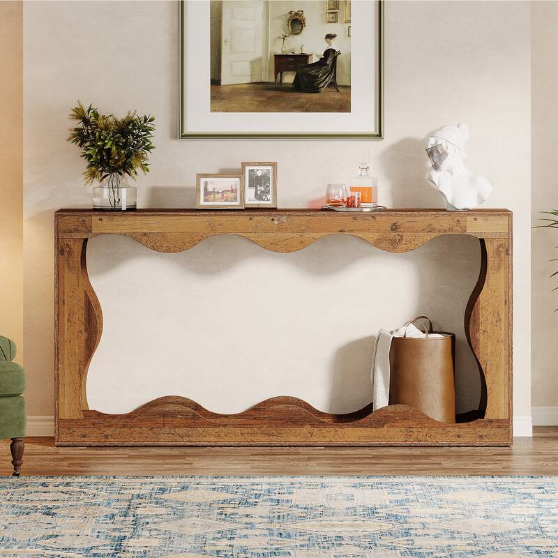 63-Inch Wood Console Table, Rectangular Entryway Table for Living Room, Rustic Brown