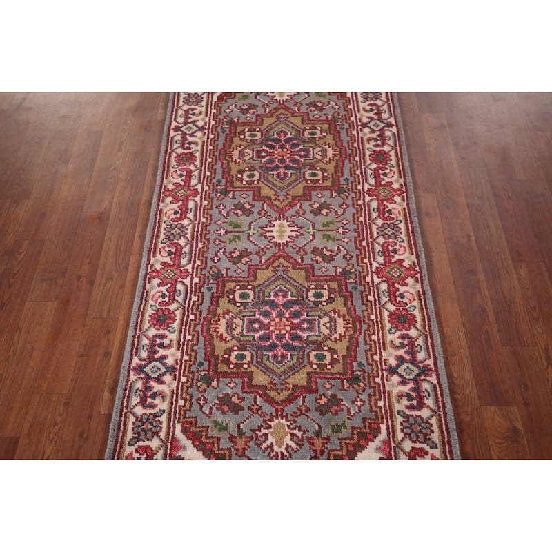 Geometric Heriz Serapi Accent Rug Hand-Knotted Wool Carpet - 2'7"x 6'2"