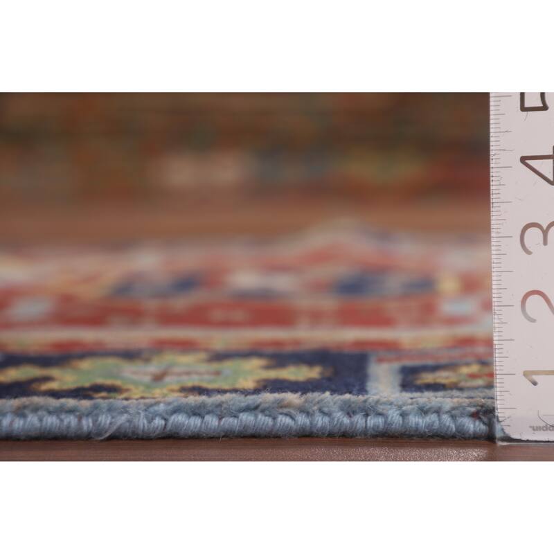 Blue Geometric Kazak Oriental Foyer Rug Handmade Wool Carpet - 4'0"x 5'10"