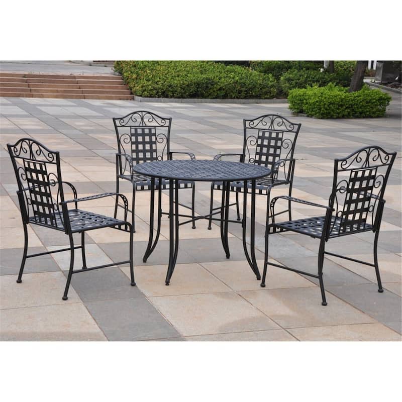 Coastal Outdoor Dining Set - Iron Patio Table & 4 Chairs - Lattice Design - 39" Table