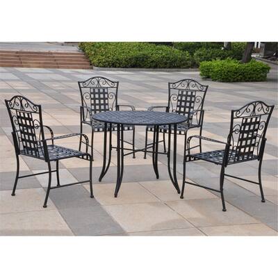 Coastal Outdoor Dining Set - Iron Patio Table & 4 Chairs - Lattice Design - 39" Table