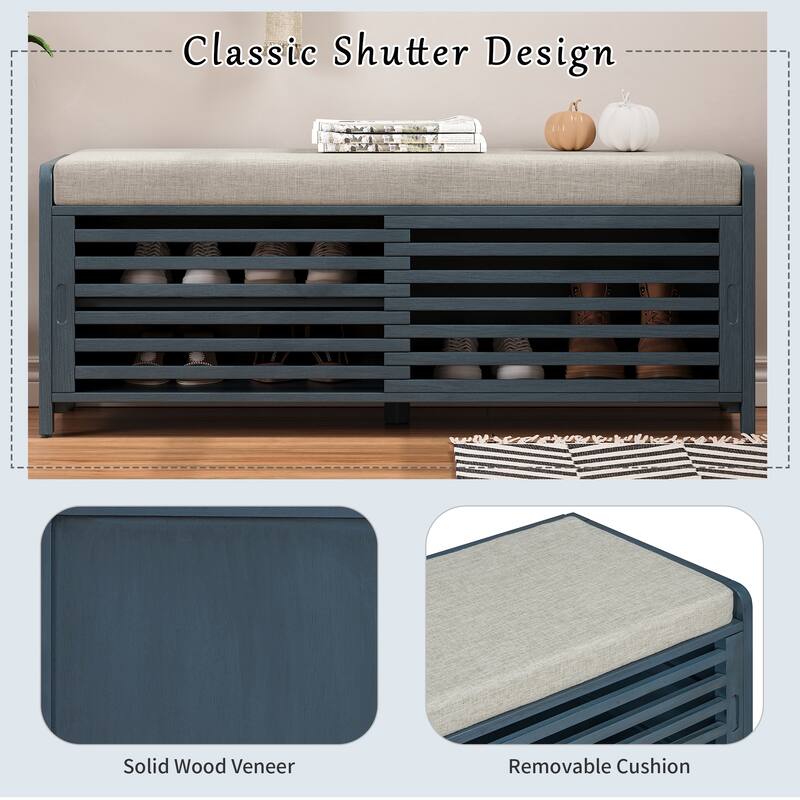 Shoe Storage Bench Entryway Bench with Cushion, Sliding Door