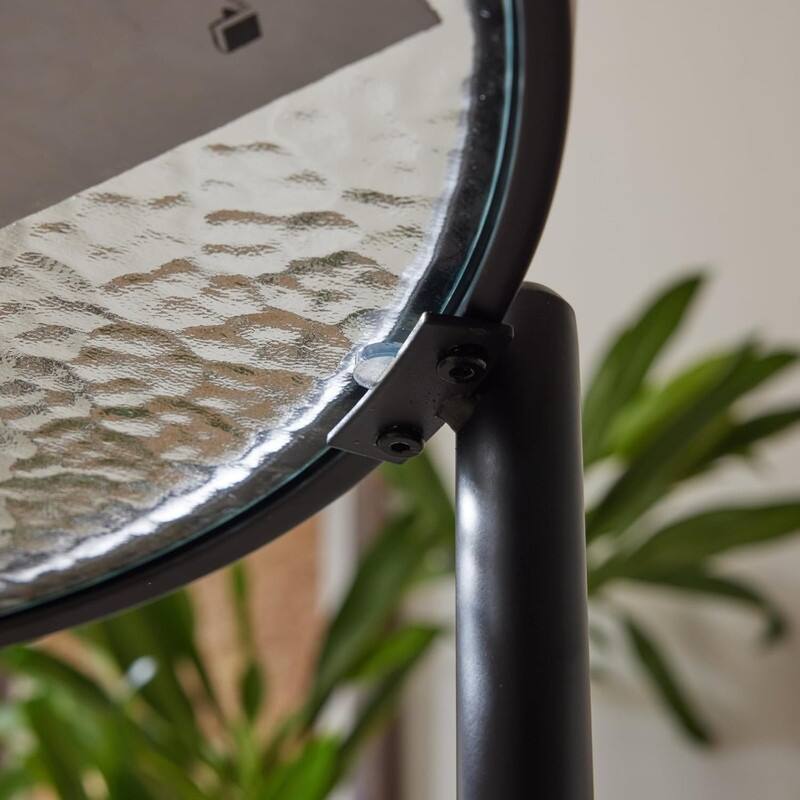 25.59in Double-Layered Circular Rippled Glass + PE Rattan Panel, Black Iron Frame Coffee Table