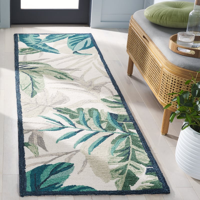 SAFAVIEH Handmade Blossom Savitri Modern & Contemporary Wool Rug - 2'6" x 8' Runner - Ivory/Green