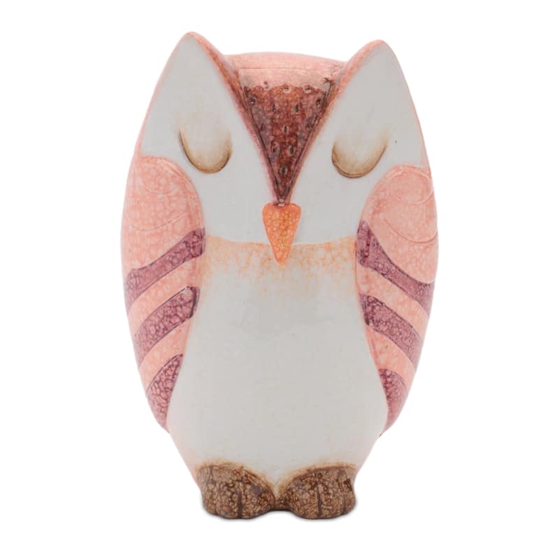 HomeRoots Set of Three Pink And Beige Terracotta Owl Figurines - 4.25 in. x 6.00 in. x 3.50 in.