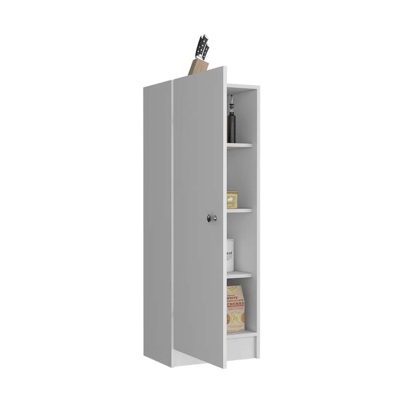 Kitchen Pantry 47" H, One Door Cabinet, Four Interior Shelves, Black