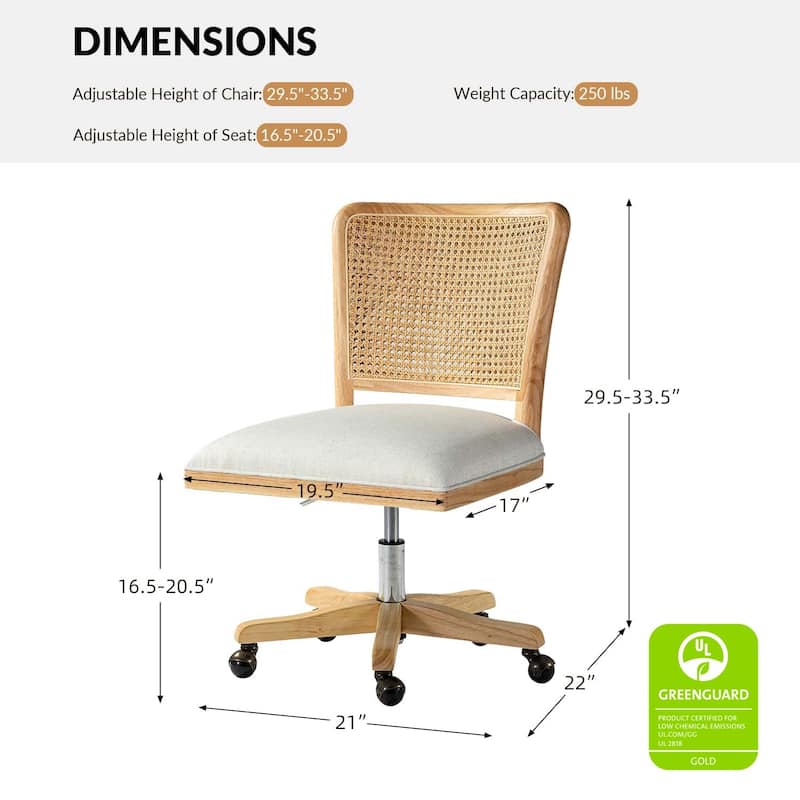 Calcutta Modern Rattan Back Task Chair Office chair with Solid Wood Legs by HULALA HOME