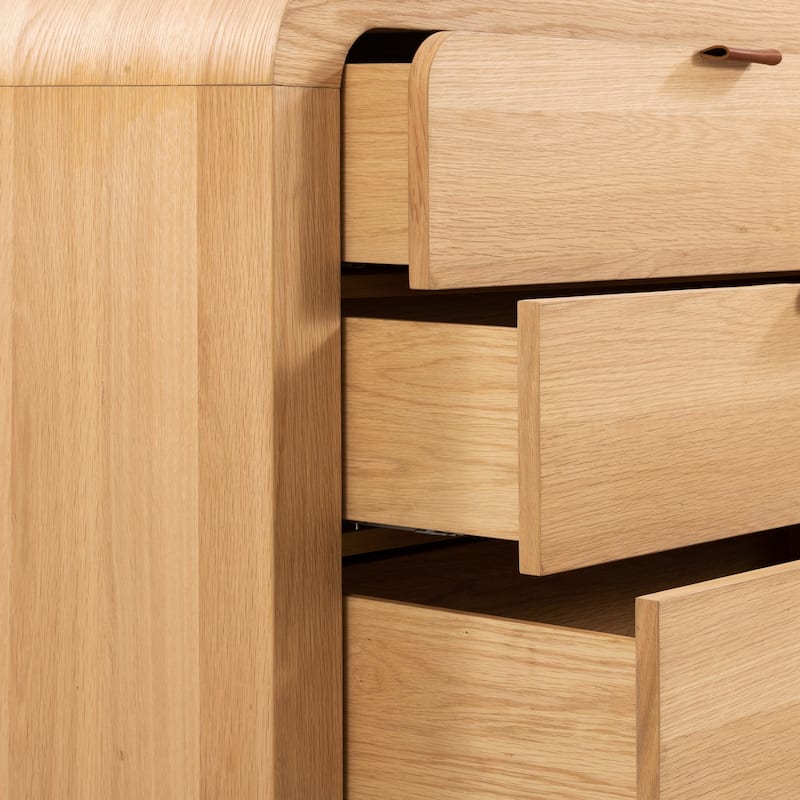 Poly & Bark Cirq 6 Drawer White Oak Dresser With Leather Pulls