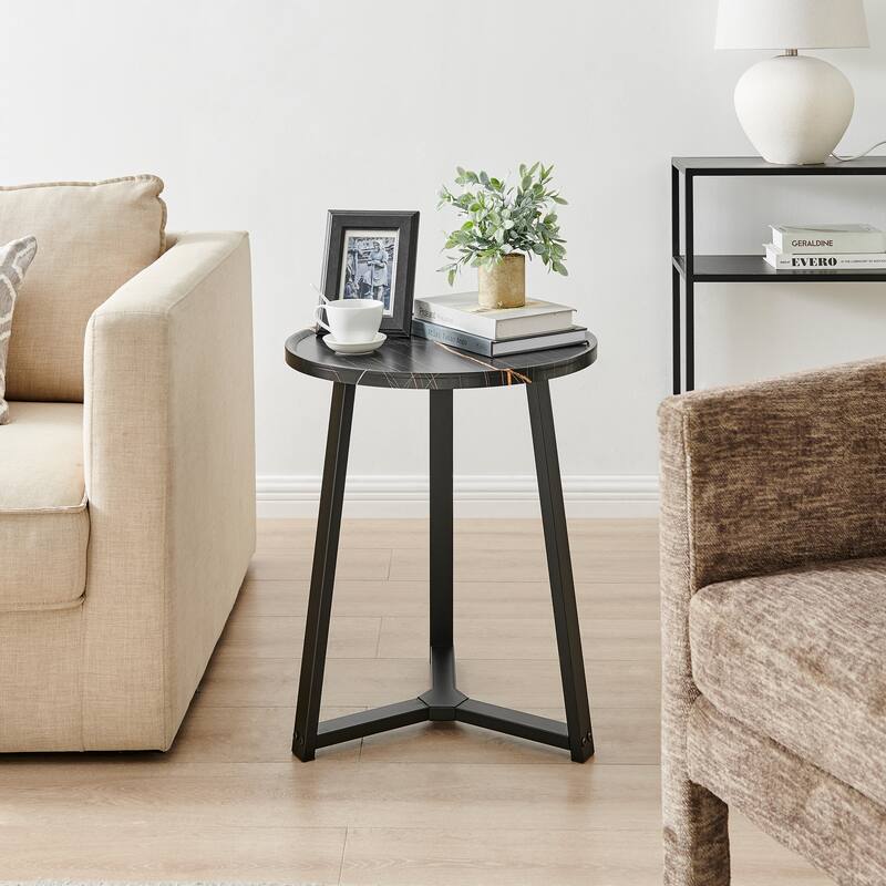 Harper Round Raised Lip Edge Side Accent Table with Mid-century Modern Crossed Metal Bold Pedestal Legs