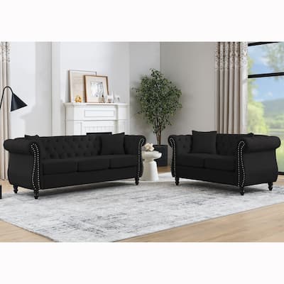 5-Person Chesterfield Sofa with Nailhead Trim, Tufted Back, and Solid Wood Frame