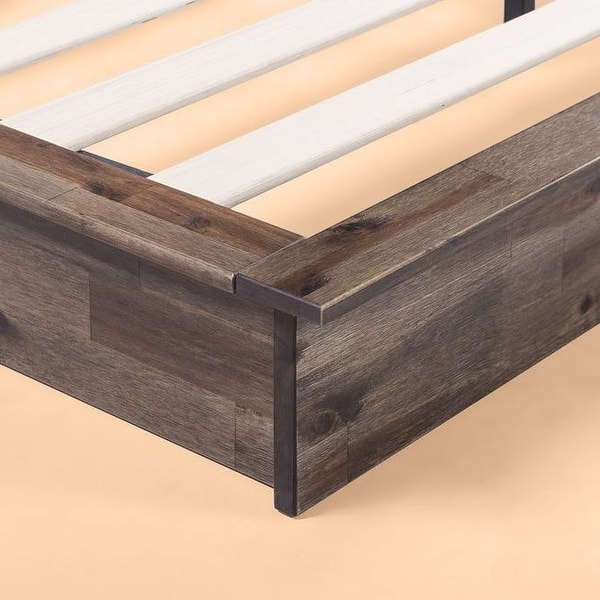 Shop King Size Farmhouse Wood Industrial Low Profile Platform Bed Frame Brown Overstock 32072388
