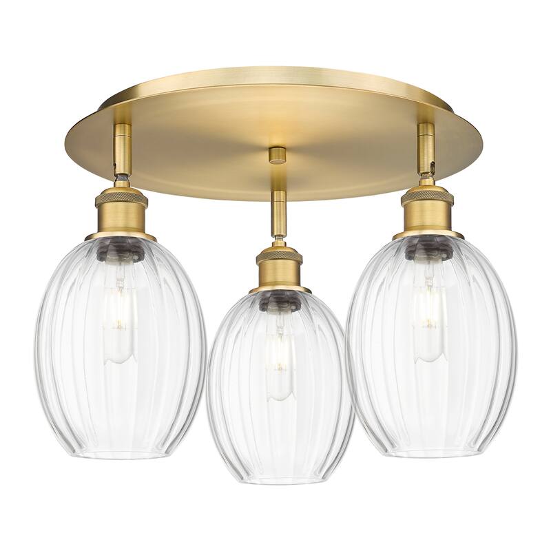 Innovations Lighting Endless Possibilities Ballston - Preston - 3 Light 18" Bulb Shade Flush Mount - Clear/Brushed Brass