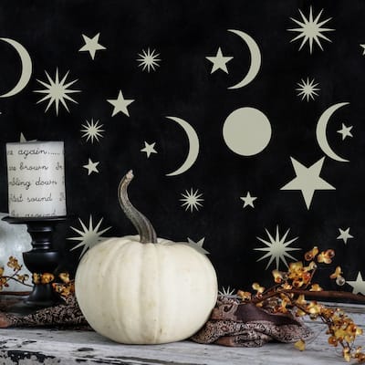 Magical Moon and Stars Glow-in-the-Dark Peel and Stick Halloween Decals