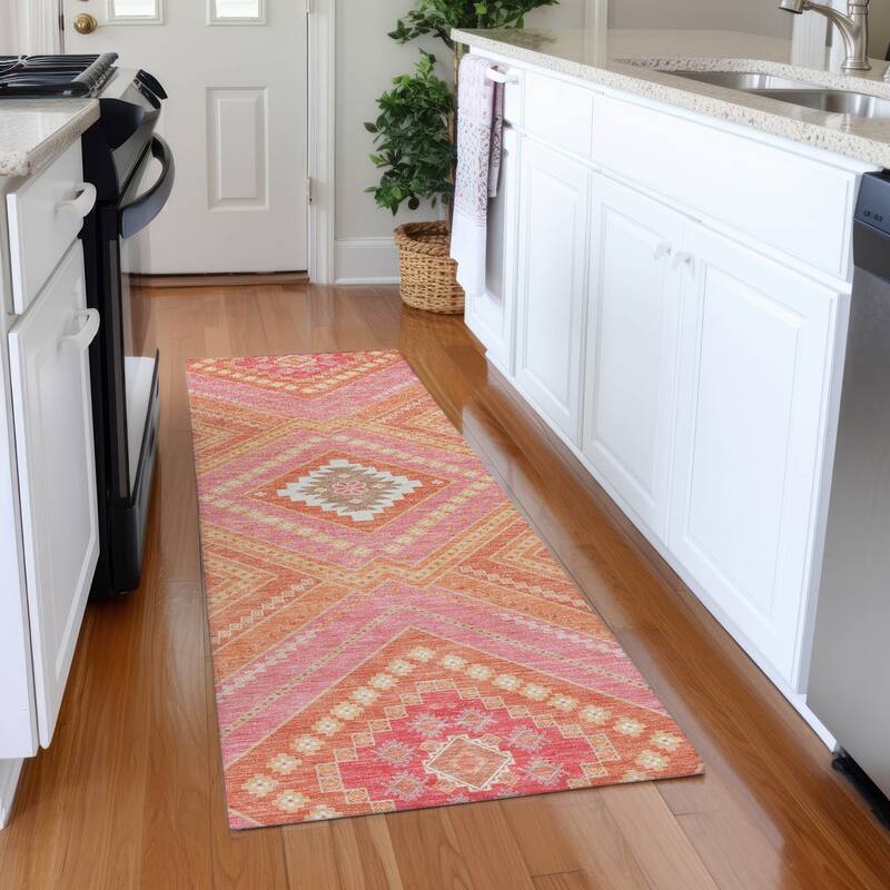 Premium Washable Super Soft Boho Global Mayfield Rug - Coral - 2'3" x 7'6"