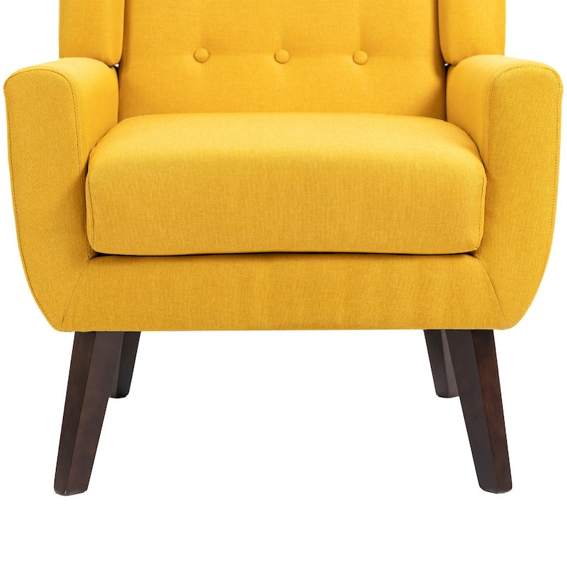 2 Set Modern Tufted Linen Upholstered Accent Chair Faux Leather Armchair