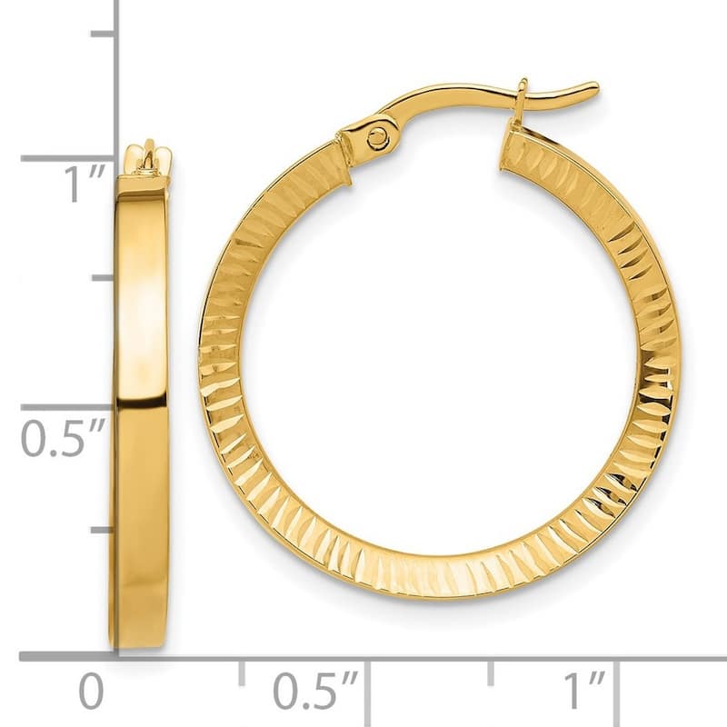 Curata 14k Yellow Gold Polished and Sparkle Cut Hoop Earrings - 27.5x25.35mm